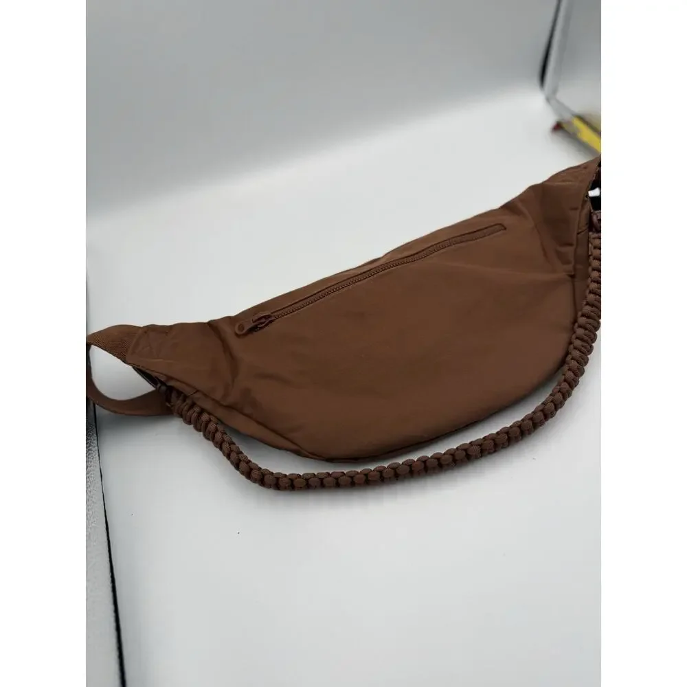 BÉIS Brown Nylon Sport Pack Belt Bag Crossbody Fanny Pack with Braided Rope